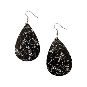 Halloween Dancing Skeleton Leather Earrings